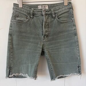 Free People Green Denim Cutoff Shorts Size 24 | Distressed Festival Summer